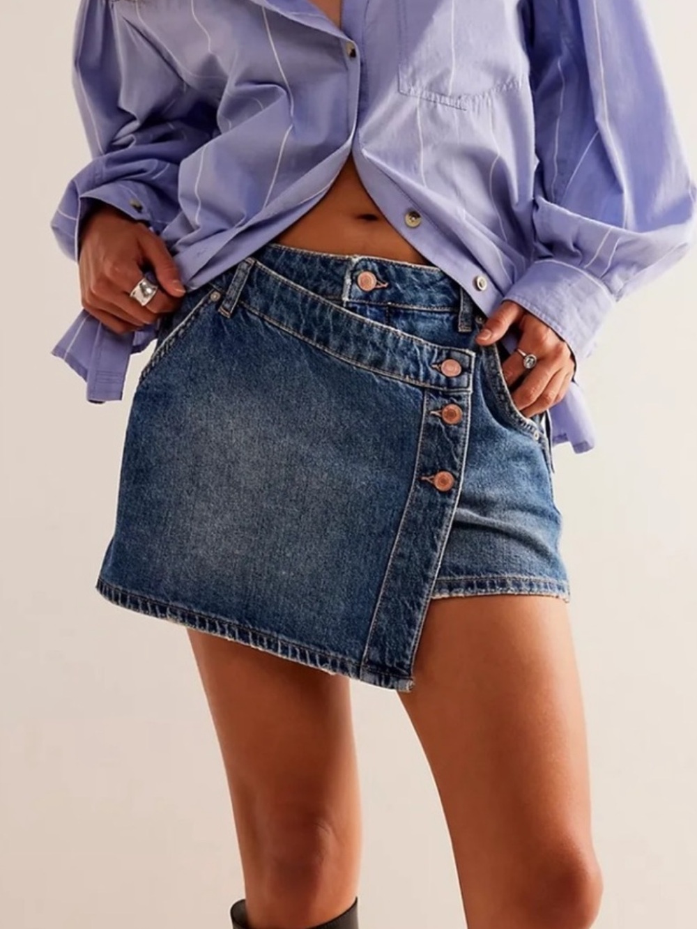 Free People Asymmetric Denim Mini Skirt - Blue